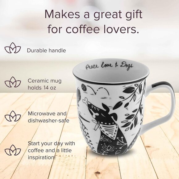 Gifts 14 oz Black and White Boho Mug Celestial - Cute Coffee and Tea Mug - Ceram - Picture 4 of 6